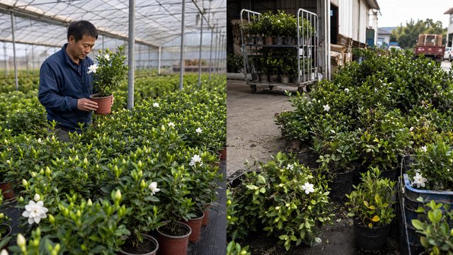 柱哥花卉栀子花批发基地看苗和装车前整理实拍