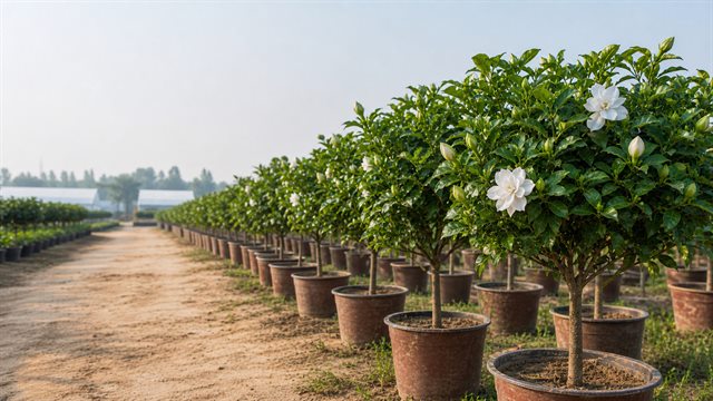 昌黎栀子花基地成排独杆栀子花盆栽配图