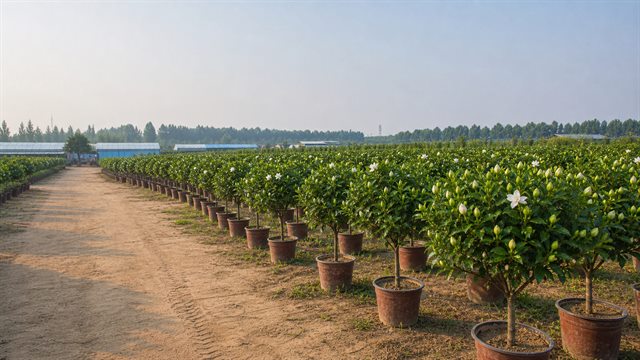 北方栀子花批发基地规模和苗圃通道配图